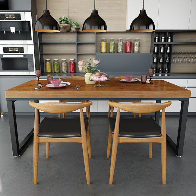 Industrial Rectangle Dining Table Pine Solid Wood Table with Black Double Pedestal
