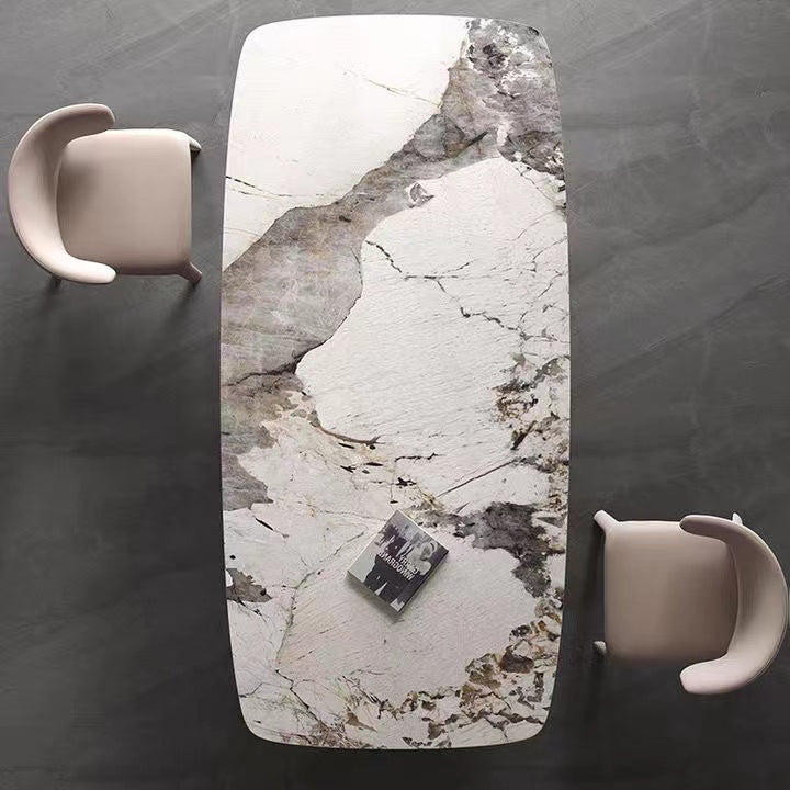 Metal Traditional Luxury Rectangle Indoor Table Sintered Stone Table with Pedestal