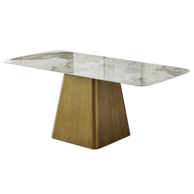 Metal Traditional Luxury Rectangle Indoor Table Sintered Stone Table with Pedestal