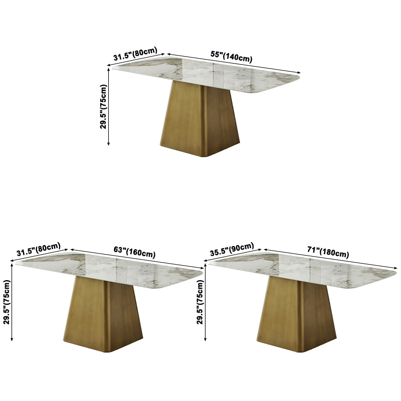 Metal Traditional Luxury Rectangle Indoor Table Sintered Stone Table with Pedestal