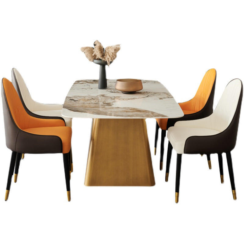 Metal Traditional Luxury Rectangle Indoor Table Sintered Stone Table with Pedestal