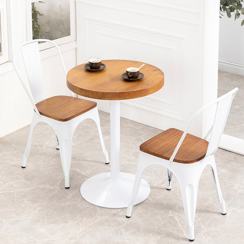Solid Wood Industrial Dining Table Brown Top Table with White Frame for Dinning Room