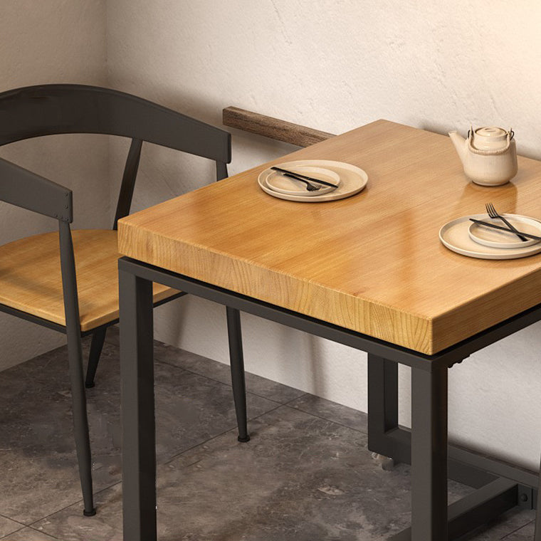 Mesa de comedor industrial de madera maciza, mesa cuadrada con base de caballete para comedor