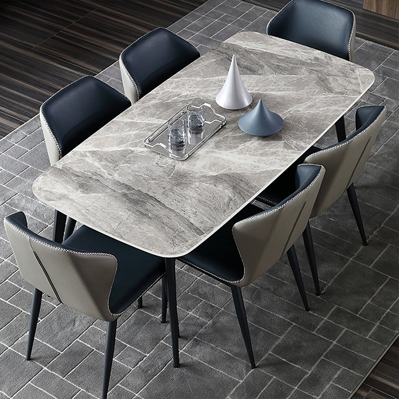 Contemporary Rectangle Dining Table Grey Sintered Stone Dining Table with 4 Black Legs