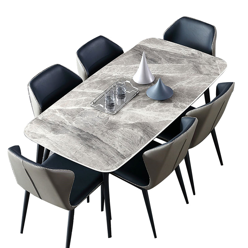 Contemporary Rectangle Dining Table Grey Sintered Stone Dining Table with 4 Black Legs