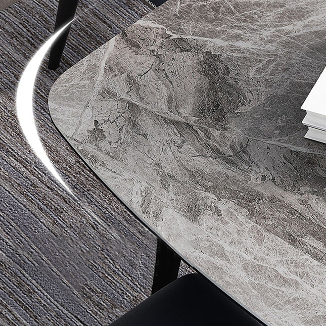 Contemporary Rectangle Dining Table Grey Sintered Stone Dining Table with 4 Black Legs