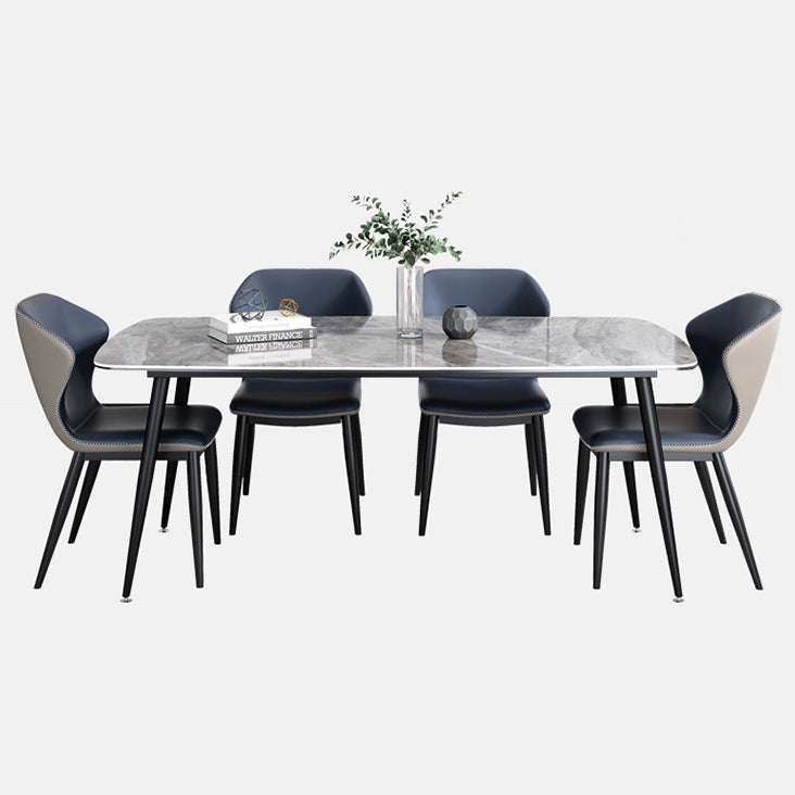 Contemporary Rectangle Dining Table Grey Sintered Stone Dining Table with 4 Black Legs