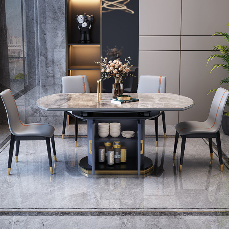 Extendable Round Dining Table Modern Adjustable Sintered Stone Top Table with Storage Pedestal