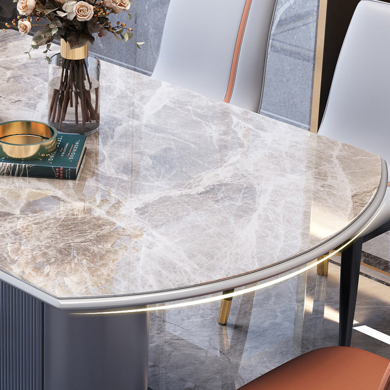 Extendable Round Dining Table Modern Adjustable Sintered Stone Top Table with Storage Pedestal