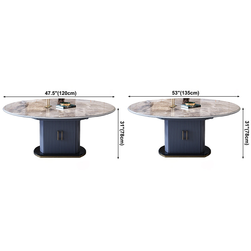 Extendable Round Dining Table Modern Adjustable Sintered Stone Top Table with Storage Pedestal