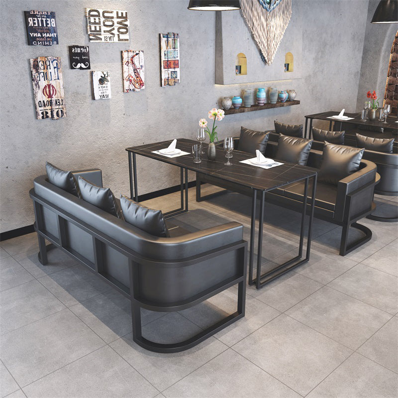 Industrial Sintered Stone Dinner Room Kitchen Table Black Sled Base Table for Dinning Room