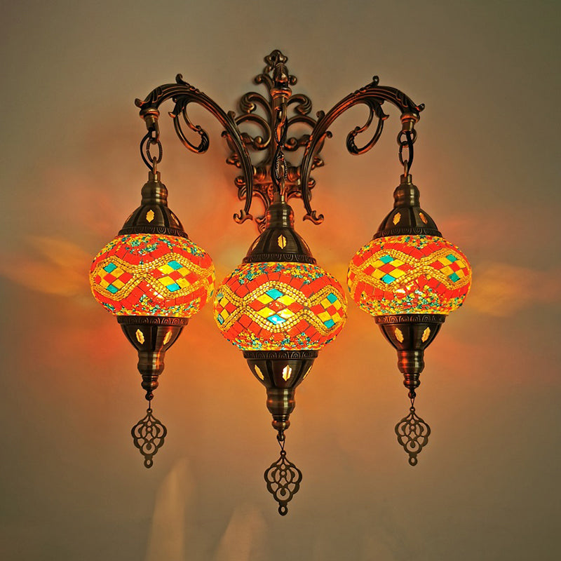 Luz de pared de vidrio de corte oval a mano 3 cabezas de 3 cabezas Luz de apliques en blanco/rojo/amarillo