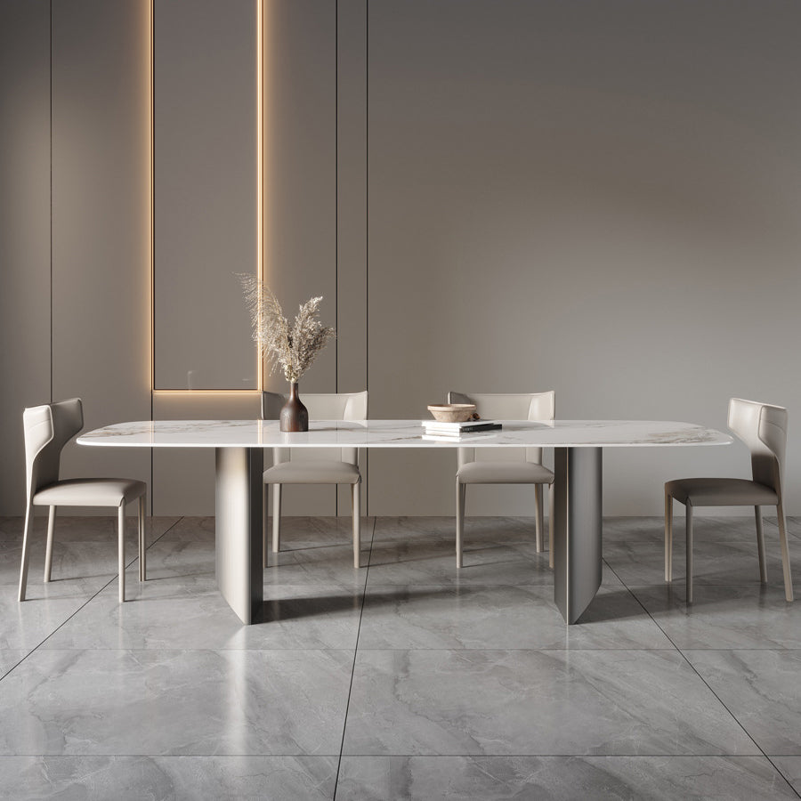Sintered Stone Top Esstisch Rechtecktisch mit Metalldoppelpodest