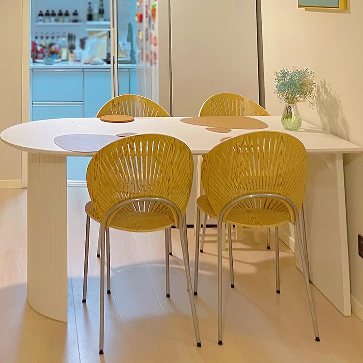 Eigentijdse huis dennen vaste houten eettafel vrije vorm tafel met dubbele voetstukbasis