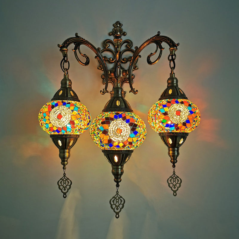Luz de pared de vidrio de corte oval a mano 3 cabezas de 3 cabezas Luz de apliques en blanco/rojo/amarillo