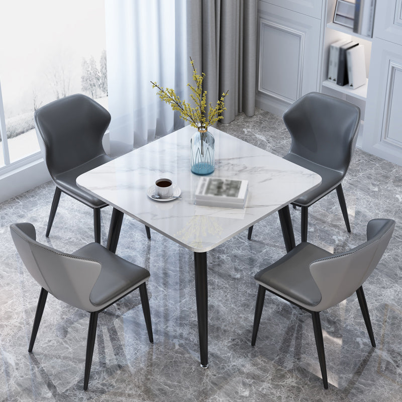Square Industrial Dining Table White Tone Fixed Table with Sintered Stone
