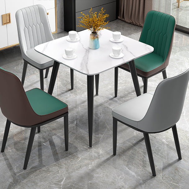 Square Sintered Stone White Dining Table Industrial 4 Legs Table for Dining Room
