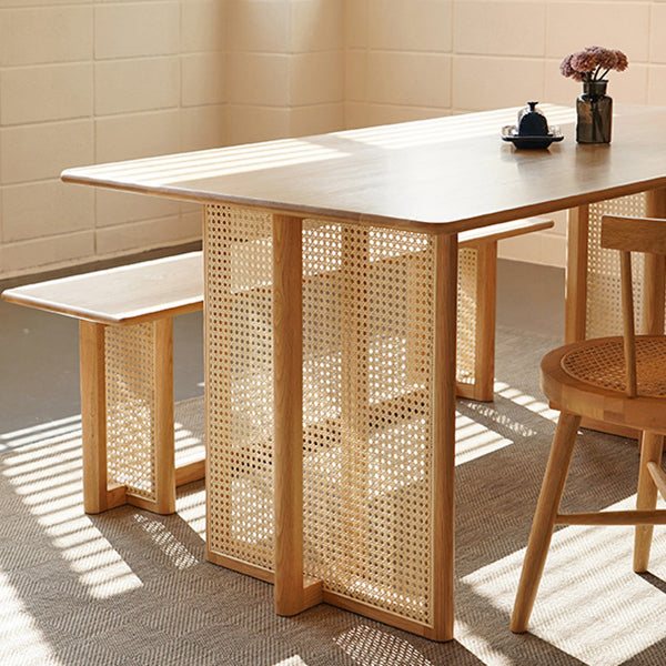 Rectangle Wooden Table Modern Red Oak Table in Nature with Double Pedestal
