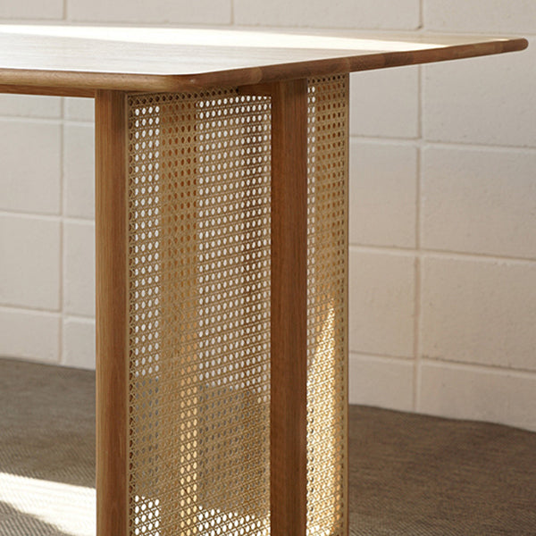 Rectangle Wooden Table Modern Red Oak Table in Nature with Double Pedestal
