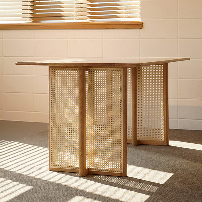 Rectangle Wooden Table Modern Red Oak Table in Nature with Double Pedestal
