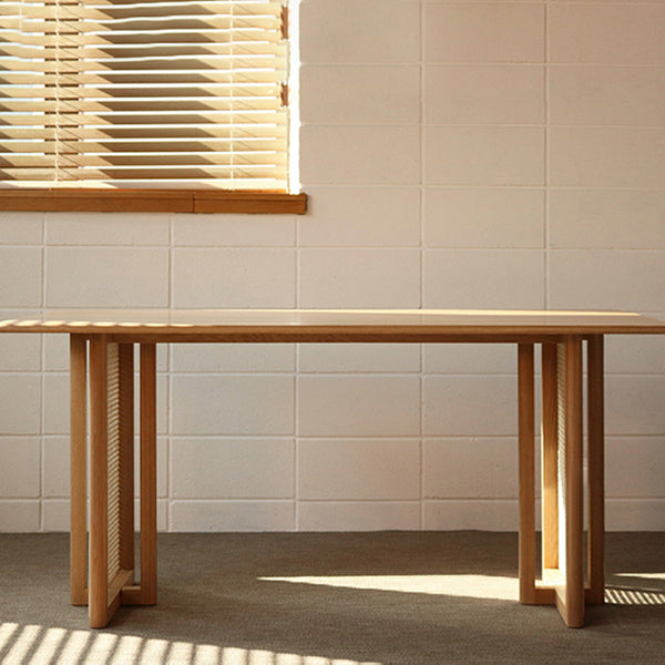 Rectangle Wooden Table Modern Red Oak Table in Nature with Double Pedestal