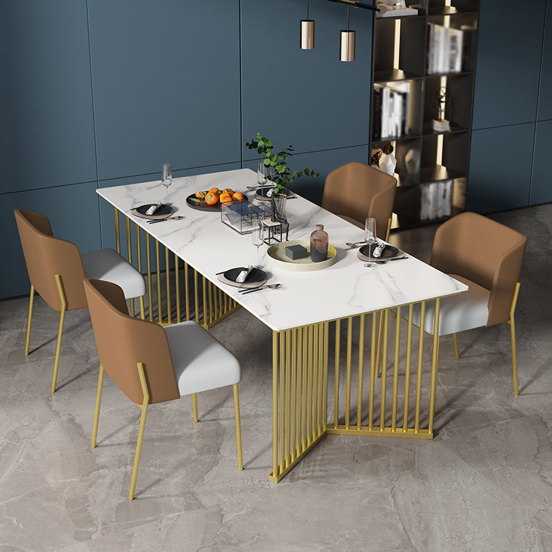 Luxe huis gesinterde stenen eettafel rechthoekige tafel met dubbele voetstukbasis