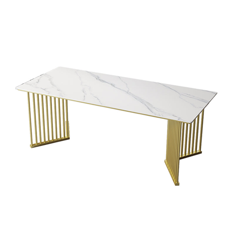 Luxe huis gesinterde stenen eettafel rechthoekige tafel met dubbele voetstukbasis
