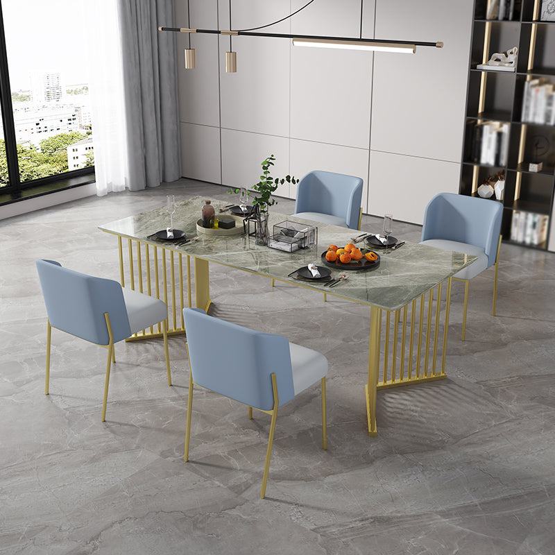 Luxe huis gesinterde stenen eettafel rechthoekige tafel met dubbele voetstukbasis