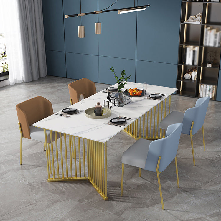 Luxe huis gesinterde stenen eettafel rechthoekige tafel met dubbele voetstukbasis