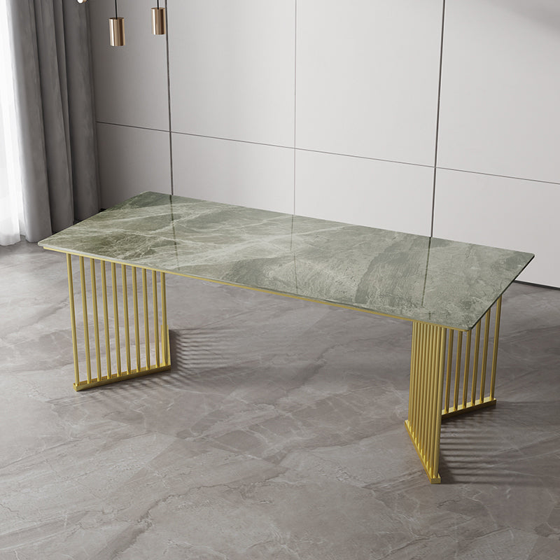 Luxe huis gesinterde stenen eettafel rechthoekige tafel met dubbele voetstukbasis