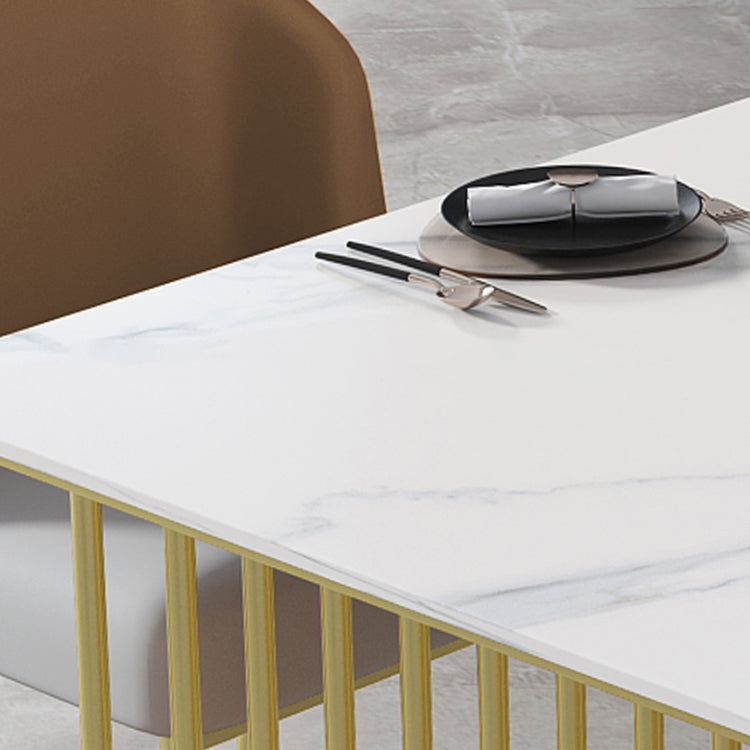 Luxe huis gesinterde stenen eettafel rechthoekige tafel met dubbele voetstukbasis