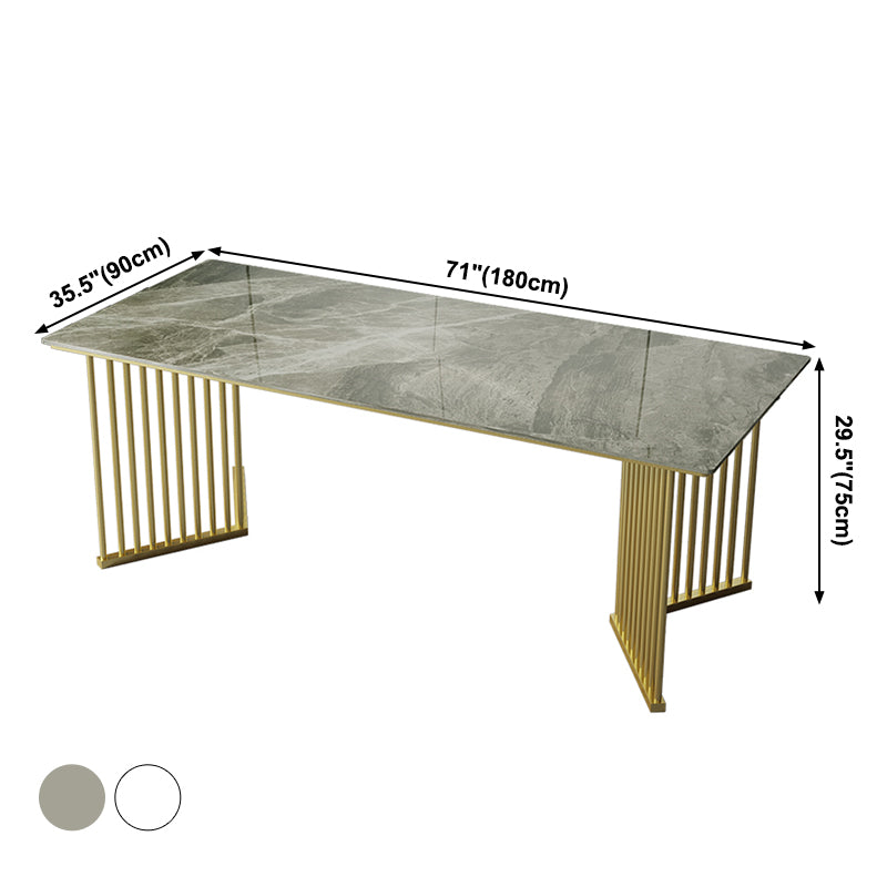 Luxe huis gesinterde stenen eettafel rechthoekige tafel met dubbele voetstukbasis