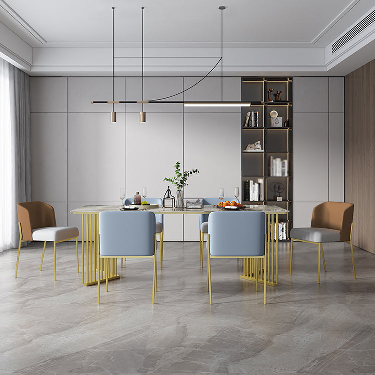 Luxe huis gesinterde stenen eettafel rechthoekige tafel met dubbele voetstukbasis