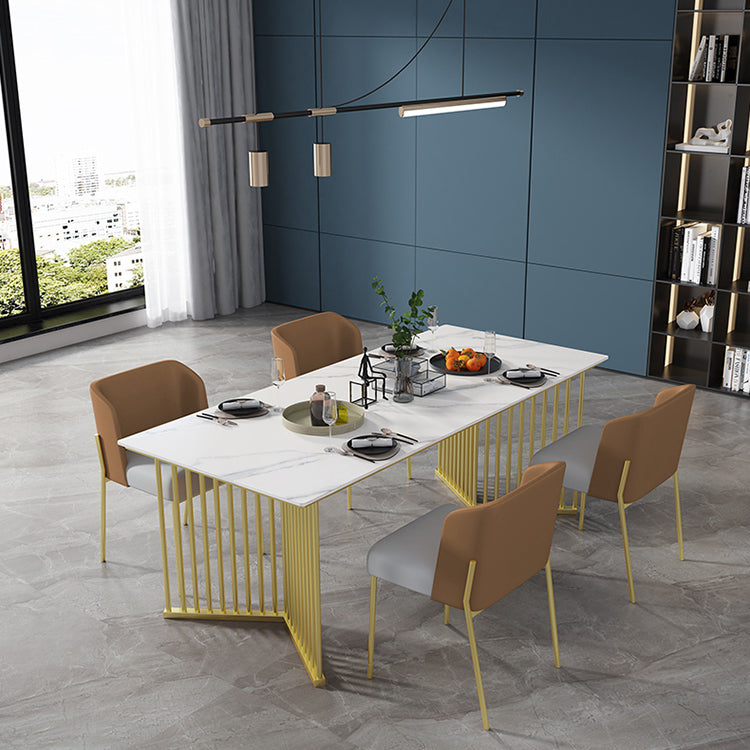 Luxe huis gesinterde stenen eettafel rechthoekige tafel met dubbele voetstukbasis