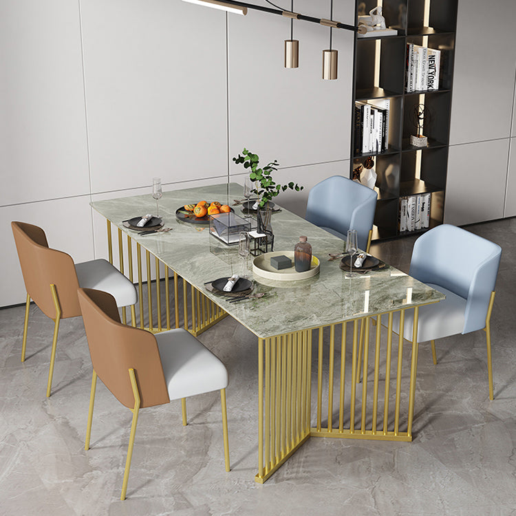 Luxe huis gesinterde stenen eettafel rechthoekige tafel met dubbele voetstukbasis