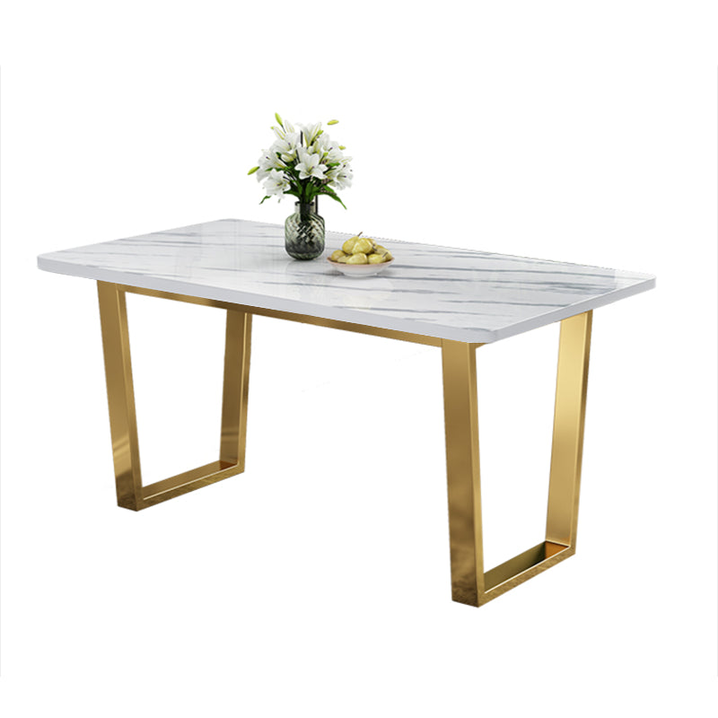 Metal Traditional Luxury Rectangle Table intérieure Table de pierre fritrée blanche avec base de traîneau