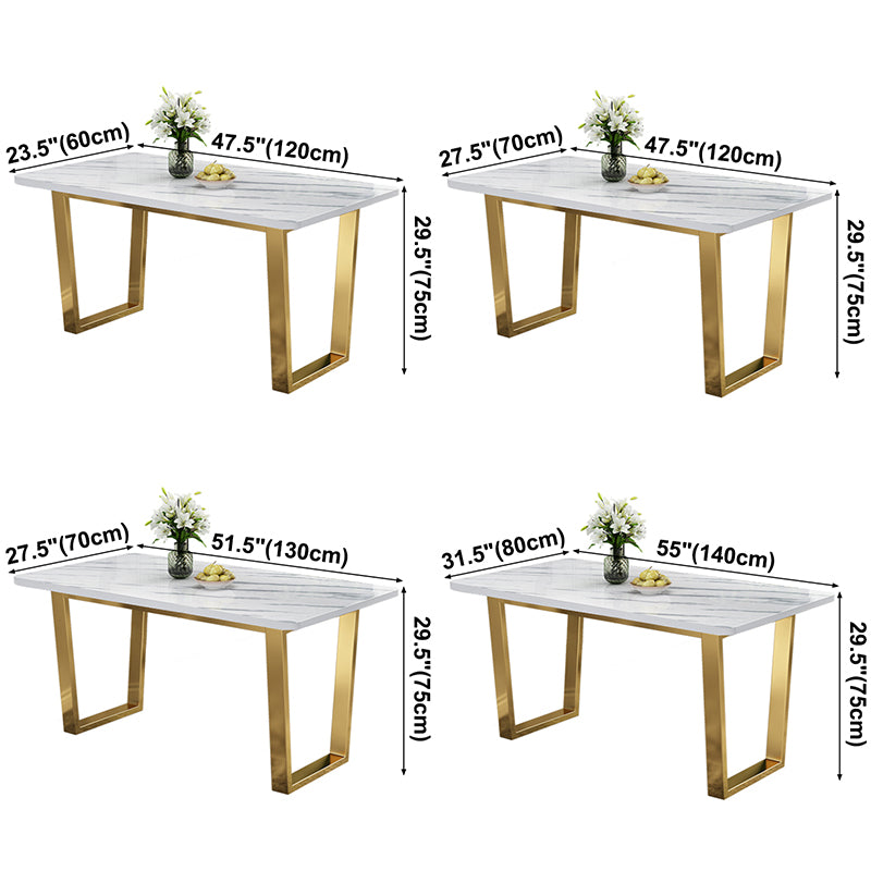 Metal tradizionale rettangolo di lusso Tavolo da interno tavolo in pietra sinterizzata bianca con base a slitta