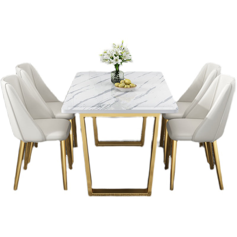 Metal Traditional Luxury Rectangle Table White Sintered Stone Table with Sled Base