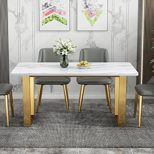 Metal Traditional Luxury Rectangle Table White Sintered Stone Table with Sled Base