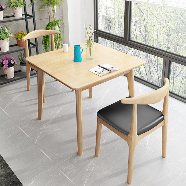 Square 4 Legs Industrial Dining Table Wood Color Fixed Table with Rubberwood Solid Wood