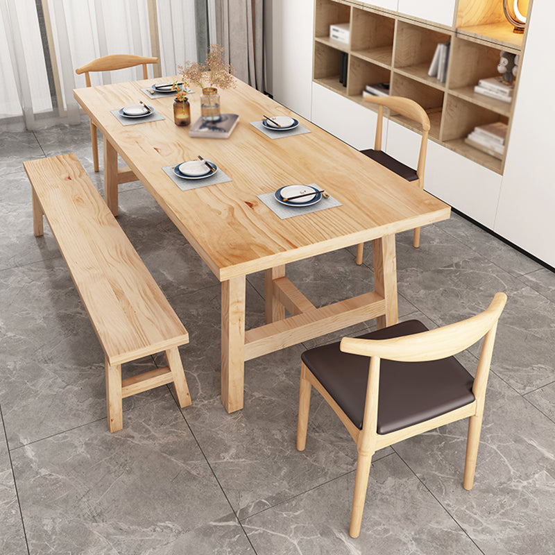 Rectangle Pine Solid Wood Table Modern Dining Table with Double Pedestal