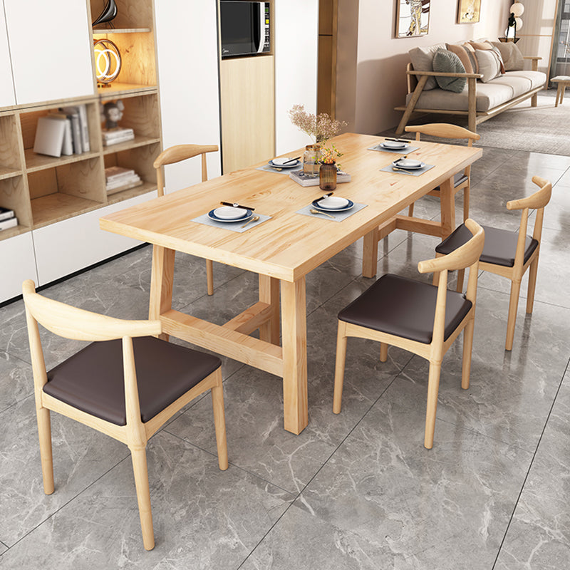 Rectangle Pine Solid Wood Table Modern Dining Table with Double Pedestal