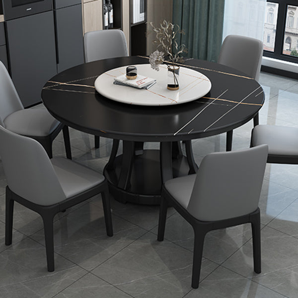 Contemporary Sintered Stone Round Dining Table Standard Kitchen Dining Table with Pedestal Base