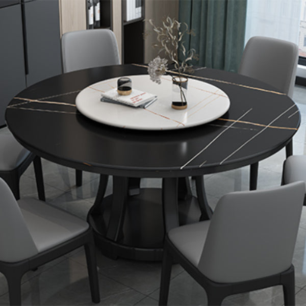 Contemporary Sintered Stone Round Dining Table Standard Kitchen Dining Table with Pedestal Base