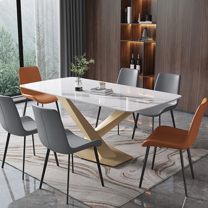 Luxury Sintered Stone Dining Table Rectangle Shape Table with Single Pedestal Base
