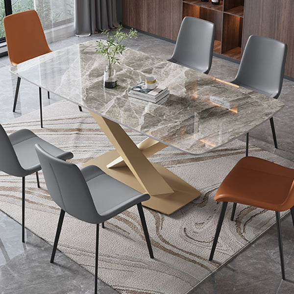 Luxury Sintered Stone Dining Table Rectangle Shape Table with Single Pedestal Base