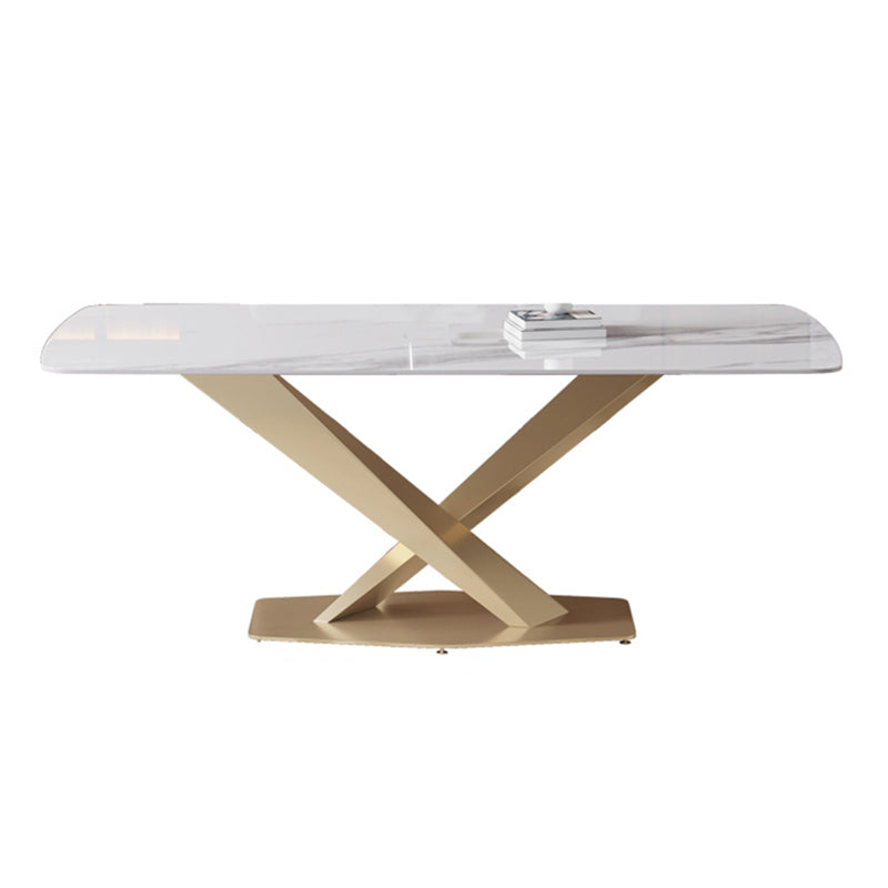 Luxury Sintered Stone Dining Table Rectangle Shape Table with Single Pedestal Base