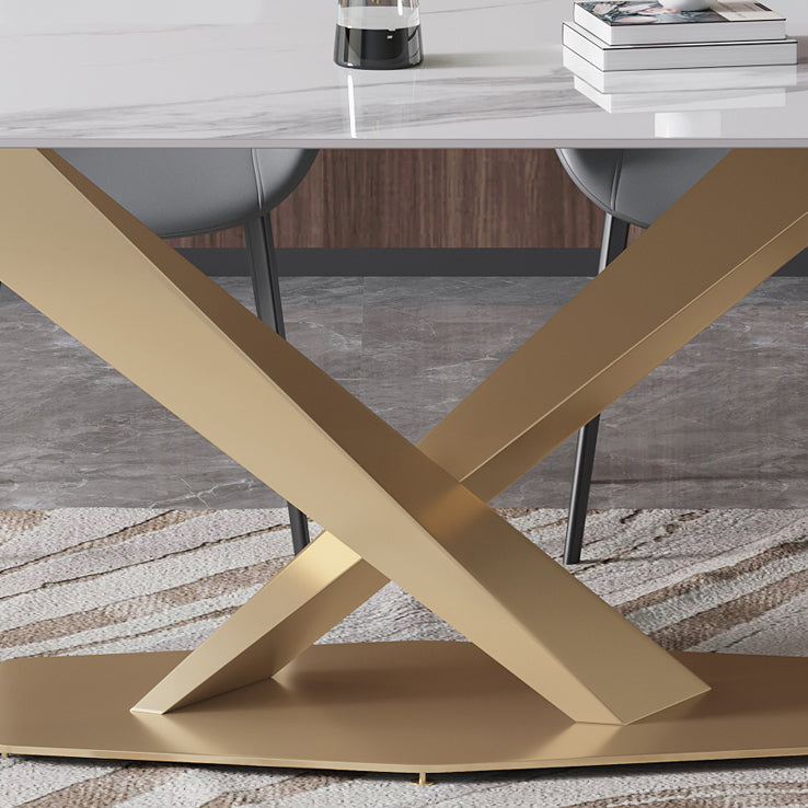 Luxury Sintered Stone Dining Table Rectangle Shape Table with Single Pedestal Base