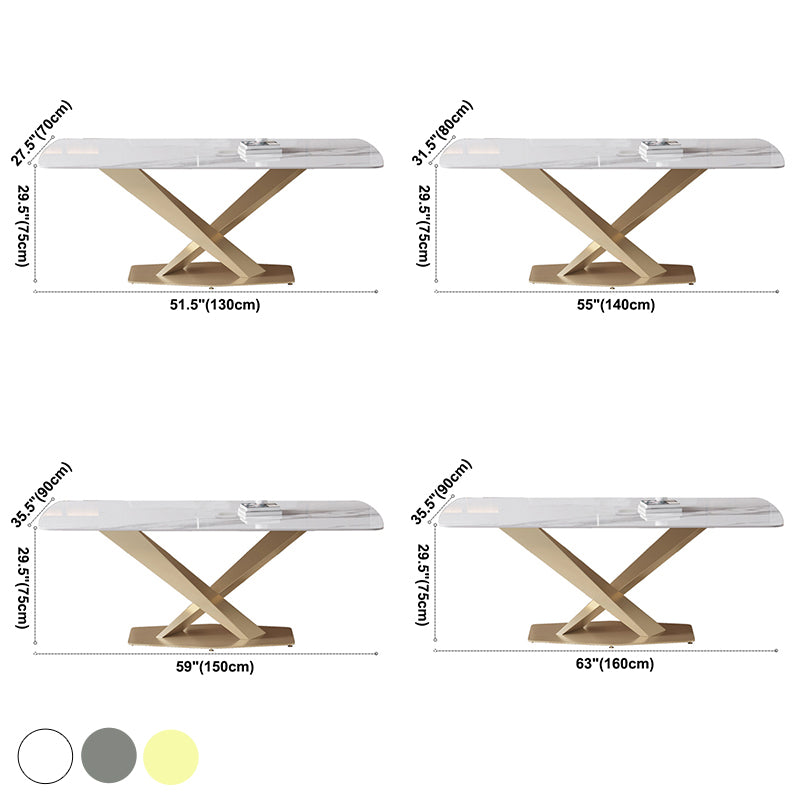 Luxury Sintered Stone Dining Table Rectangle Shape Table with Single Pedestal Base