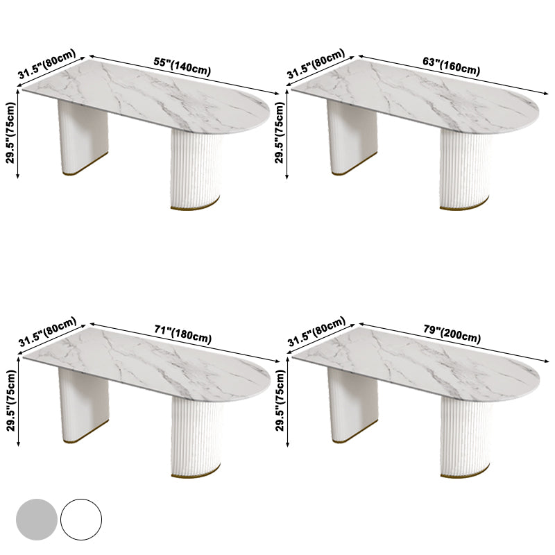 Mesa de forma de comedor de piedra sinterizada de estilo contemporáneo con base de doble pedestal